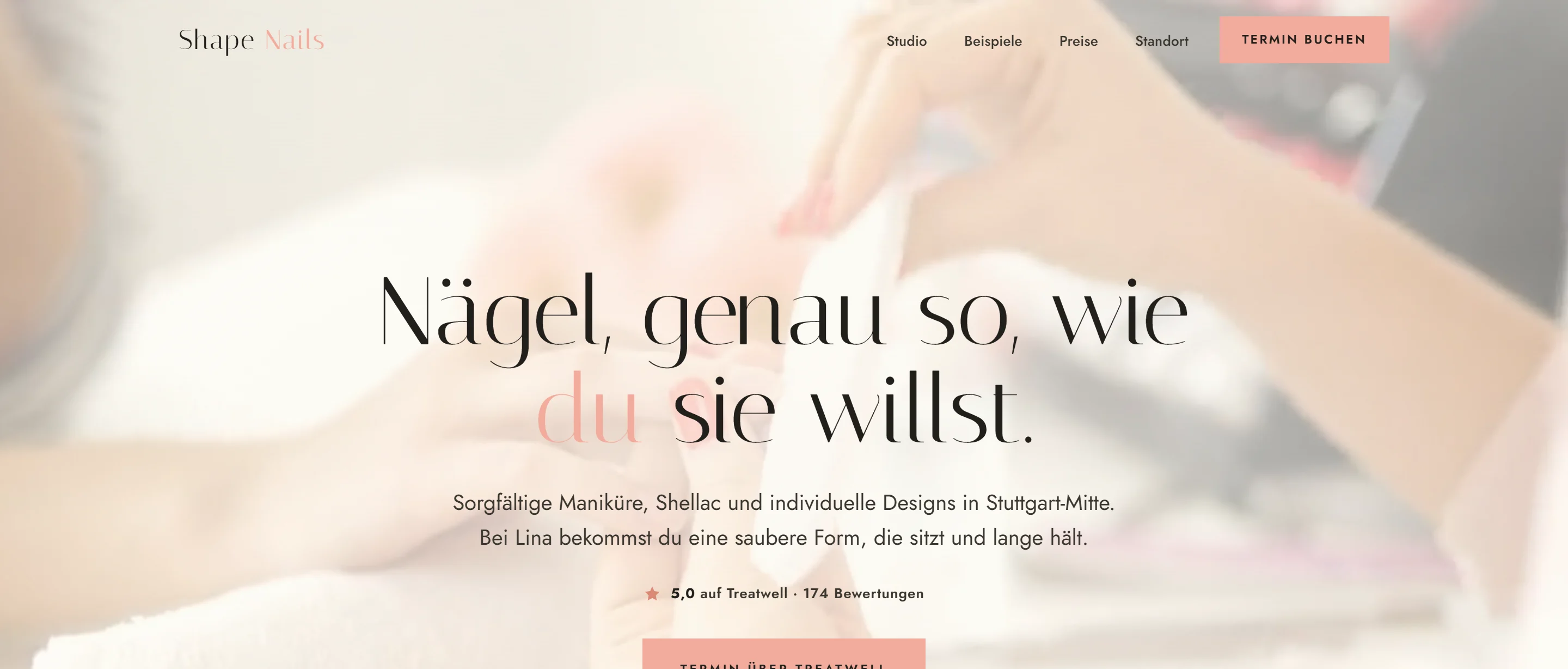 Designkonzept einer Website für ein Nagelstudio