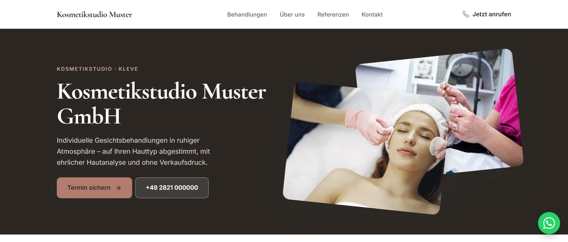 Designkonzept einer Website für ein Kosmetikstudio