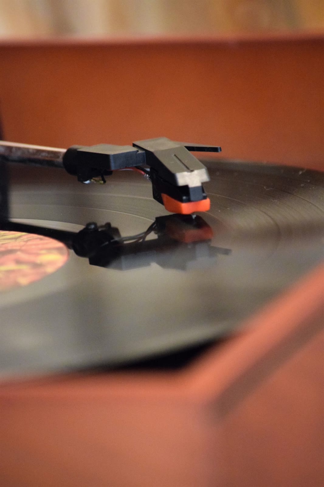 Record player spinning a vinyl record