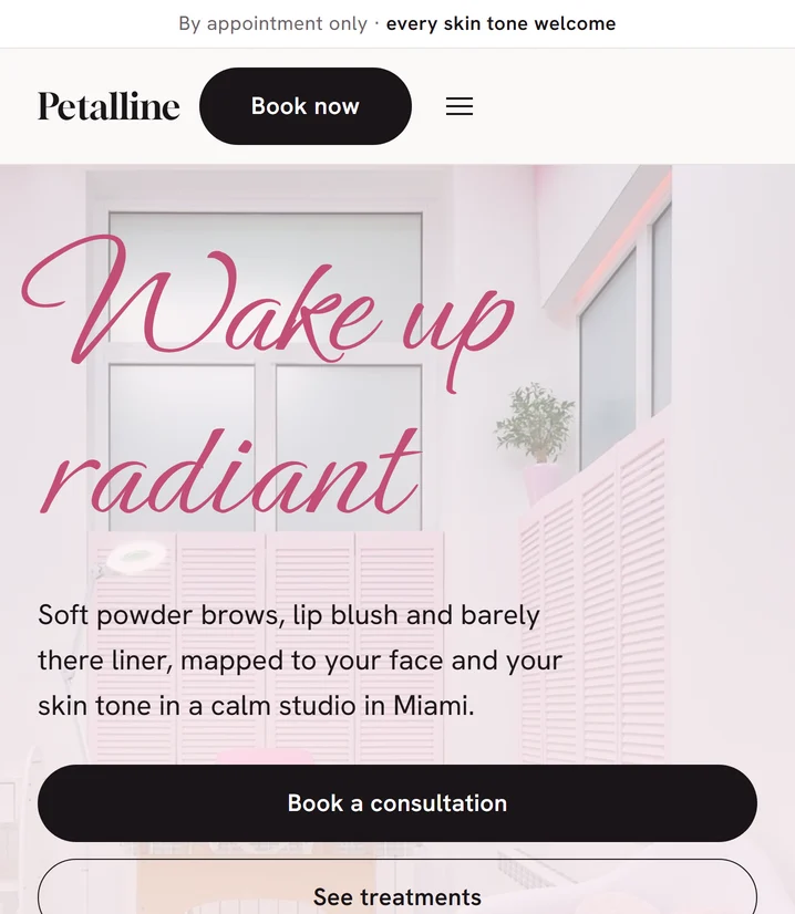 Konzept-Website für ein erfundenes Permanent-Make-up-Studio