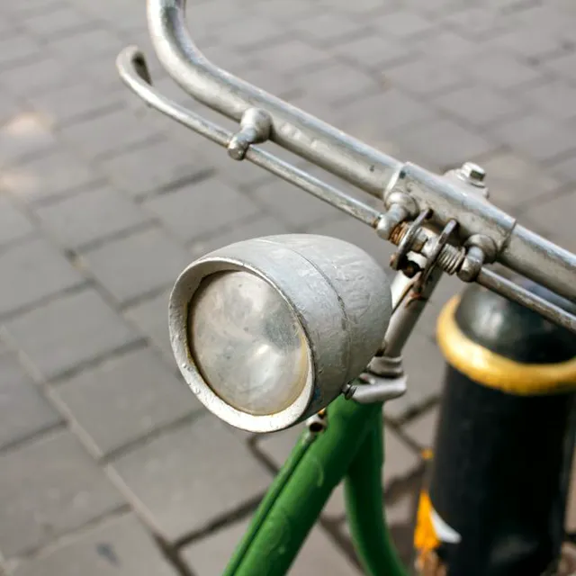 Vintage chrome lamp on a handlebar