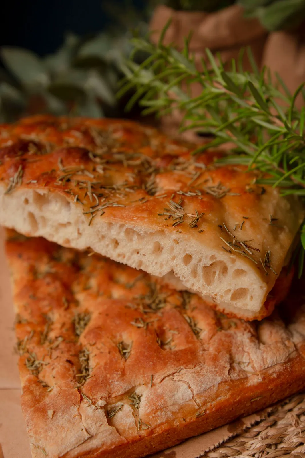 Slabs of rosemary focaccia