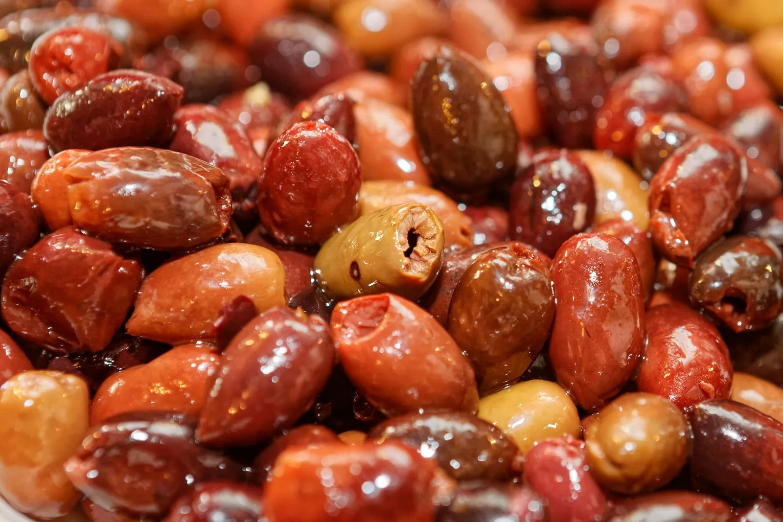 Glossy dark red olives