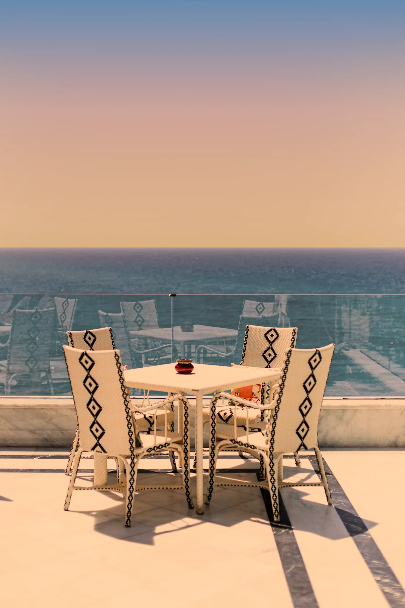 The same terrace at sunset