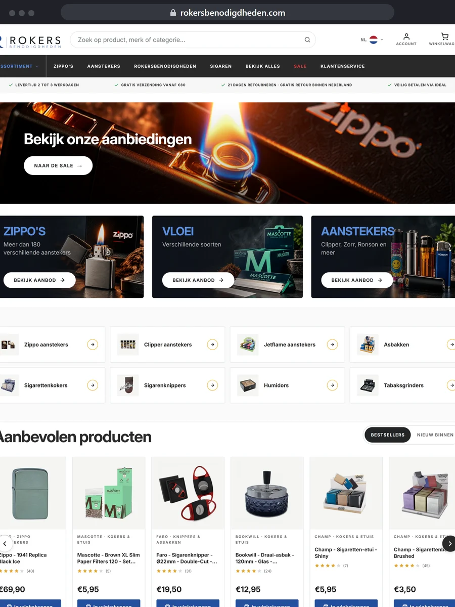 Desktop-Ansicht: Rokersbenodigdheden
