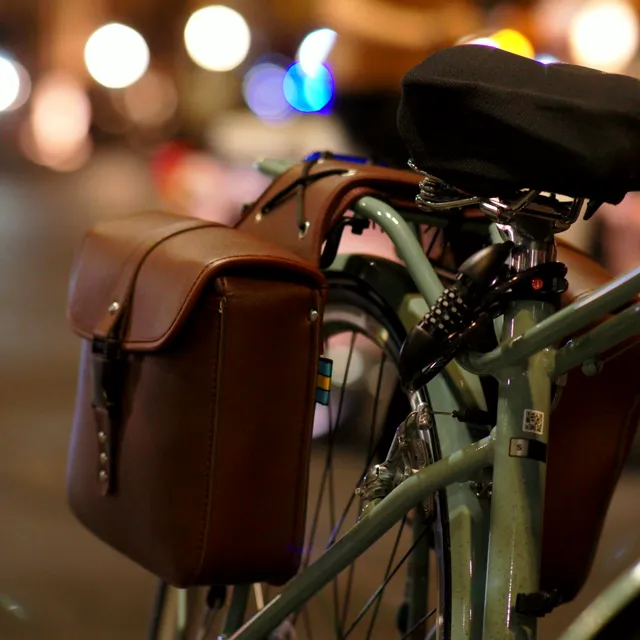 Leather satchel on a rear rack